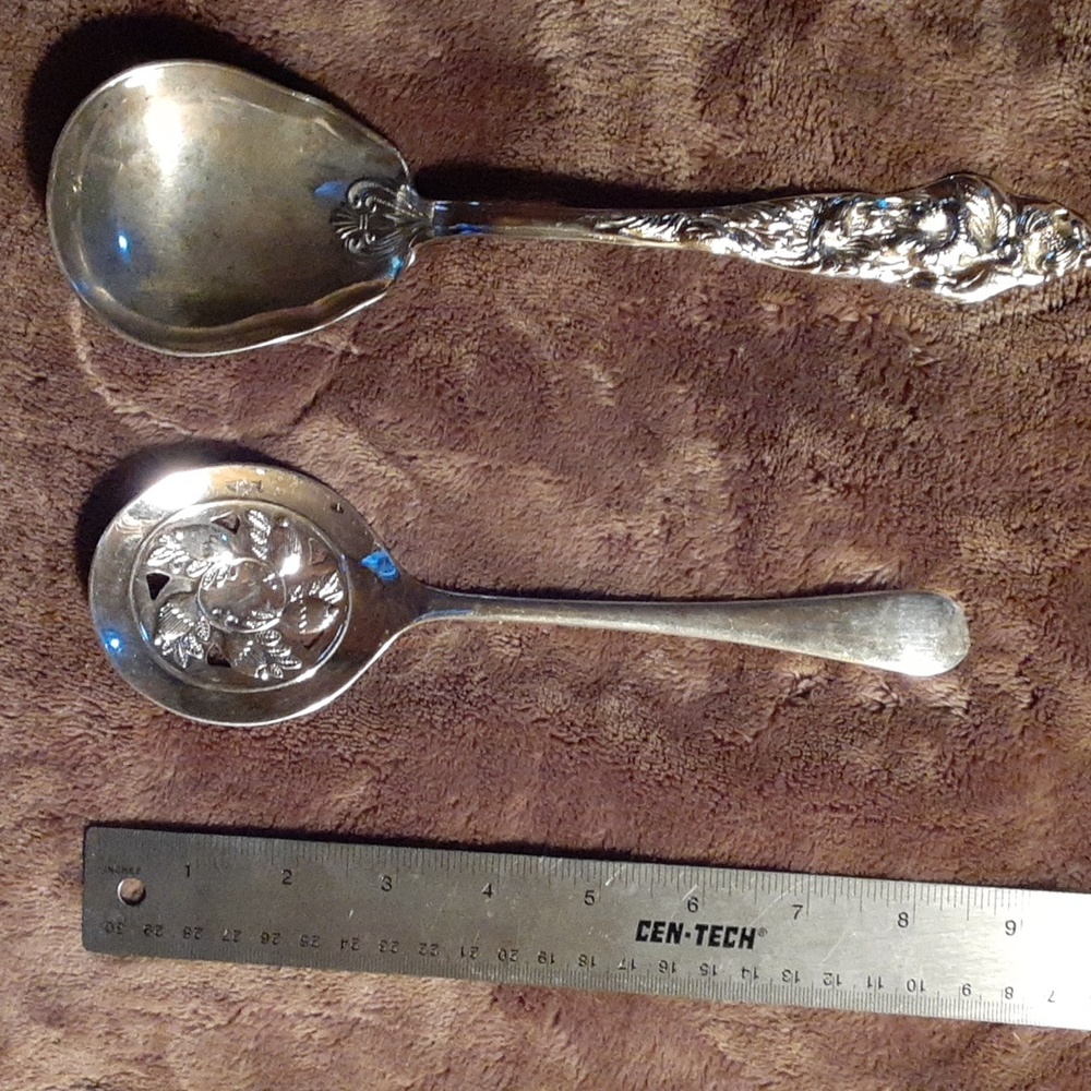 Vintage 2 serving spoons each one of a kind, 1 silver plated Italy and 1 R
